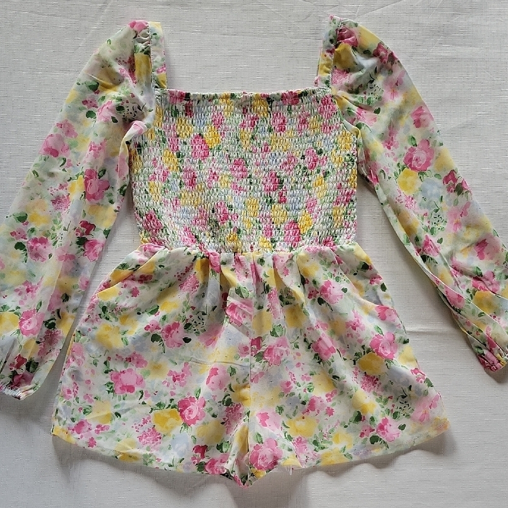 Janie and Jack Girls Floral Textured Romper Zise 8